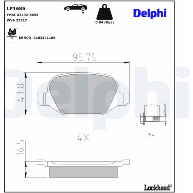 Delphi Bremsbelagsatz, Scheibenbremse LP1685 Delphi Bremsbelagsatz, Scheibenbremse LP1685