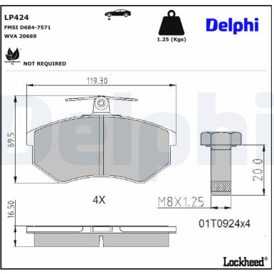 Delphi Bremsbelagsatz, Scheibenbremse LP424 Delphi Bremsbelagsatz, Scheibenbremse LP424