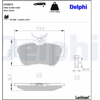 Delphi Bremsbelagsatz, Scheibenbremse LP2071 Delphi Bremsbelagsatz, Scheibenbremse LP2071