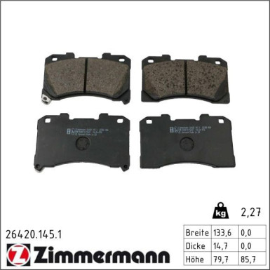 Zimmermann Bremsbelagsatz, Scheibenbremse 26420.145.1