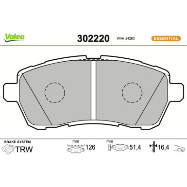 Valeo Bremsbelagsatz, Scheibenbremse ESSENTIAL 302220 Valeo Bremsbelagsatz, Scheibenbremse ESSENTIAL 302220