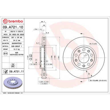 Brembo Bremsscheibe PRIME LINE - UV Coated 09.A721.11
