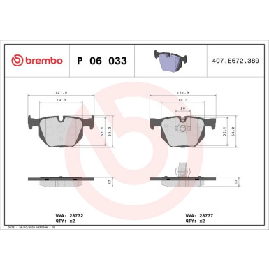Brembo Bremsbelagsatz, Scheibenbremse PRIME LINE P 06 033 Brembo Bremsbelagsatz, Scheibenbremse PRIME LINE P 06 033