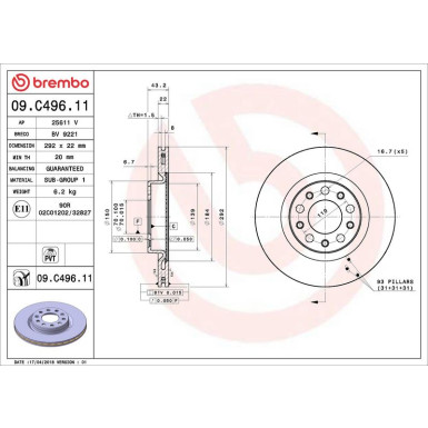 Brembo Bremsscheibe PRIME LINE - UV Coated 09.C496.11 Brembo Bremsscheibe PRIME LINE - UV Coated 09.C496.11
