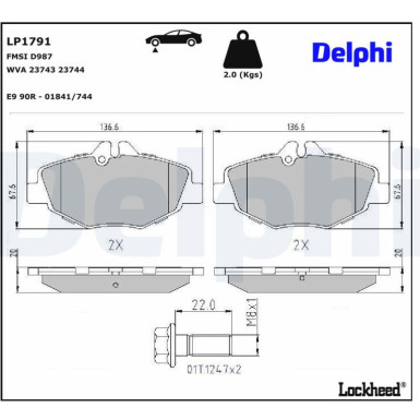 Delphi Bremsbelagsatz, Scheibenbremse LP1791