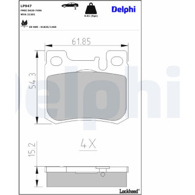 Delphi Bremsbelagsatz, Scheibenbremse LP947 Delphi Bremsbelagsatz, Scheibenbremse LP947