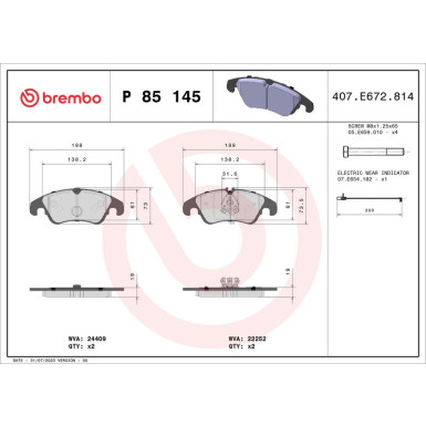 Bremsbelagsatz, Scheibenbremse P 85 145 Bremsbelagsatz, Scheibenbremse P 85 145
