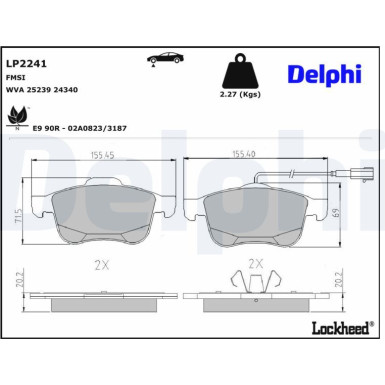 Delphi Bremsbelagsatz, Scheibenbremse LP2241 Delphi Bremsbelagsatz, Scheibenbremse LP2241