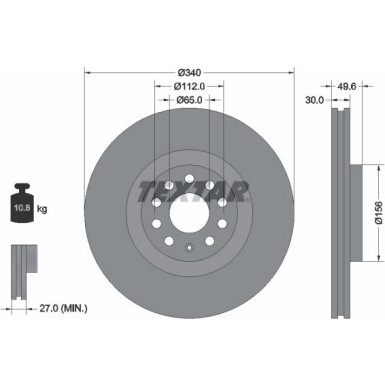 TEXTAR PRO+ 92229805 Bremsscheibe 340mm + Bremsbeläge 2473803 mit integriertem Verschleißwarnkontakt