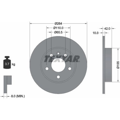 TEXTAR PRO 92092103 Bremsscheibe 264mm + 2341703 Bremsbeläge