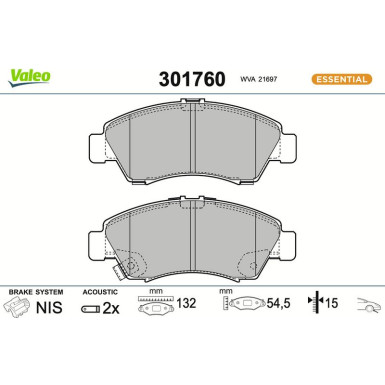 Valeo Bremsbelagsatz, Scheibenbremse ESSENTIAL 301760 Valeo Bremsbelagsatz, Scheibenbremse ESSENTIAL 301760