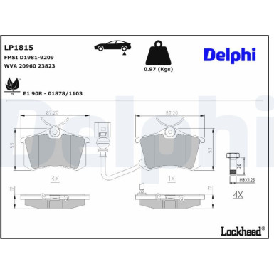 Delphi Bremsbelagsatz, Scheibenbremse LP1815 Delphi Bremsbelagsatz, Scheibenbremse LP1815