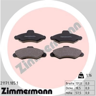 Zimmermann Bremsbelagsatz, Scheibenbremse 21171.185.1 Zimmermann Bremsbelagsatz, Scheibenbremse 21171.185.1