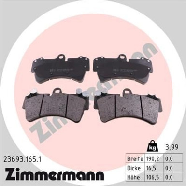 Zimmermann Bremsbelagsatz, Scheibenbremse 23693.165.1 Zimmermann Bremsbelagsatz, Scheibenbremse 23693.165.1