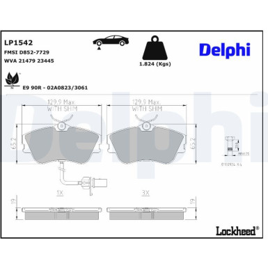Delphi Bremsbelagsatz, Scheibenbremse LP1542