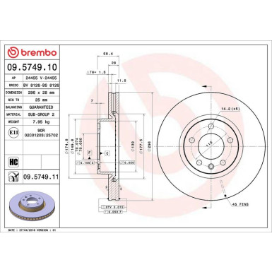 Brembo Bremsscheibe PRIME LINE - UV Coated 09.5749.11 Brembo Bremsscheibe PRIME LINE - UV Coated 09.5749.11