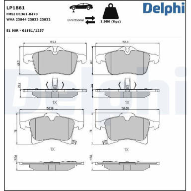 Delphi Bremsbelagsatz, Scheibenbremse LP1861 Delphi Bremsbelagsatz, Scheibenbremse LP1861