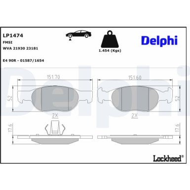Delphi Bremsbelagsatz, Scheibenbremse LP1474 Delphi Bremsbelagsatz, Scheibenbremse LP1474
