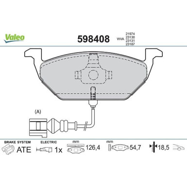 Valeo Bremsbelagsatz, Scheibenbremse 598408 Valeo Bremsbelagsatz, Scheibenbremse 598408