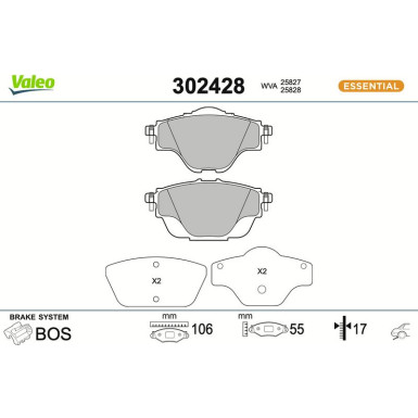 Valeo Bremsbelagsatz, Scheibenbremse ESSENTIAL 302428 Valeo Bremsbelagsatz, Scheibenbremse ESSENTIAL 302428