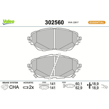 Valeo Bremsbelagsatz, Scheibenbremse ESSENTIAL 302560