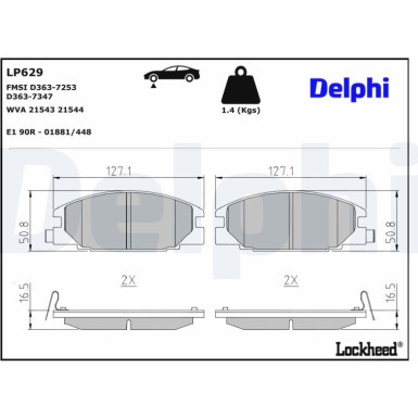 Delphi Bremsbelagsatz, Scheibenbremse LP629 Delphi Bremsbelagsatz, Scheibenbremse LP629