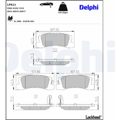 Delphi Bremsbelagsatz, Scheibenbremse LP611 Delphi Bremsbelagsatz, Scheibenbremse LP611