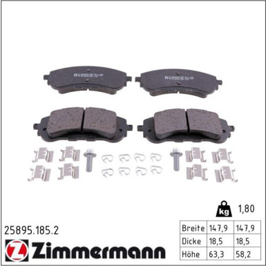 Zimmermann Bremsbelagsatz, Scheibenbremse 25895.185.2 Zimmermann Bremsbelagsatz, Scheibenbremse 25895.185.2