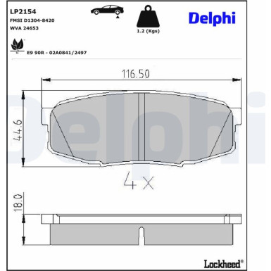 Delphi Bremsbelagsatz, Scheibenbremse LP2154 Delphi Bremsbelagsatz, Scheibenbremse LP2154