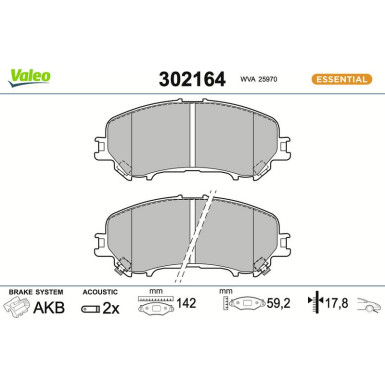 Valeo Bremsbelagsatz, Scheibenbremse ESSENTIAL 302164 Valeo Bremsbelagsatz, Scheibenbremse ESSENTIAL 302164