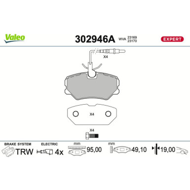 Valeo Bremsbelagsatz, Scheibenbremse EXPERT 302946A