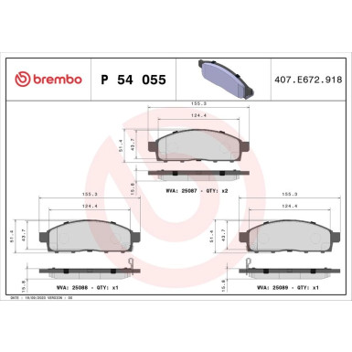 Bremsbelagsatz, Scheibenbremse P 54 055 Bremsbelagsatz, Scheibenbremse P 54 055
