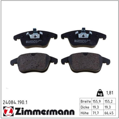 Zimmermann Bremsbelagsatz, Scheibenbremse 24084.190.1 Zimmermann Bremsbelagsatz, Scheibenbremse 24084.190.1
