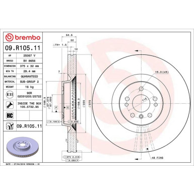 Brembo Bremsscheibe PRIME LINE - UV Coated 09.R105.11