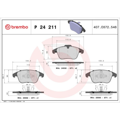 Brembo Bremsbelagsatz, Scheibenbremse PRIME LINE P 24 211 Brembo Bremsbelagsatz, Scheibenbremse PRIME LINE P 24 211