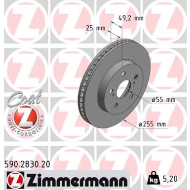 Zimmermann Bremsscheibe Coat Z 590.2830.20 Zimmermann Bremsscheibe Coat Z 590.2830.20