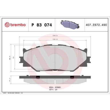 Brembo Bremsbelagsatz, Scheibenbremse PRIME LINE P 83 074 Brembo Bremsbelagsatz, Scheibenbremse PRIME LINE P 83 074