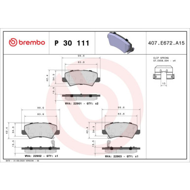 Brembo Bremsbelagsatz, Scheibenbremse PRIME LINE P 30 111 Brembo Bremsbelagsatz, Scheibenbremse PRIME LINE P 30 111