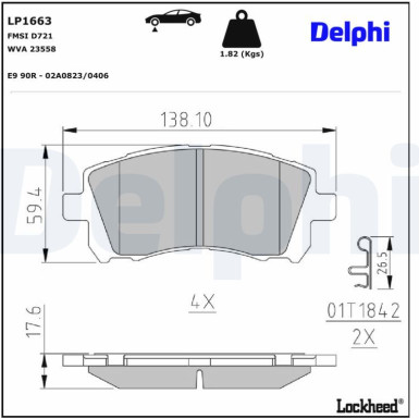 Delphi Bremsbelagsatz, Scheibenbremse LP1663 Delphi Bremsbelagsatz, Scheibenbremse LP1663