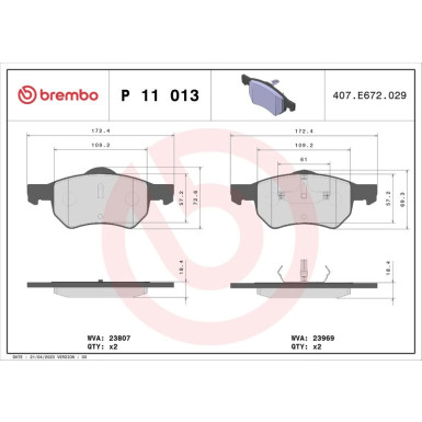 Brembo Bremsbelagsatz, Scheibenbremse PRIME LINE P 11 013