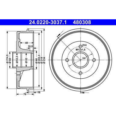 ATE Bremstrommel 24.0220-3037.1 ATE Bremstrommel 24.0220-3037.1