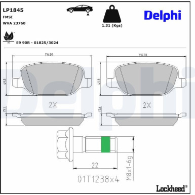Delphi Bremsbelagsatz, Scheibenbremse LP1845 Delphi Bremsbelagsatz, Scheibenbremse LP1845