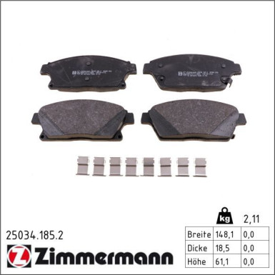 Zimmermann Bremsbelagsatz, Scheibenbremse 25034.185.2 Zimmermann Bremsbelagsatz, Scheibenbremse 25034.185.2