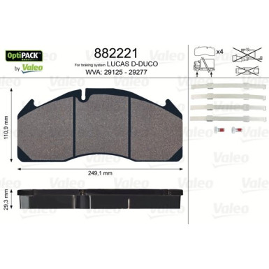 Valeo Bremsbelagsatz, Scheibenbremse OPTIPACK 882221
