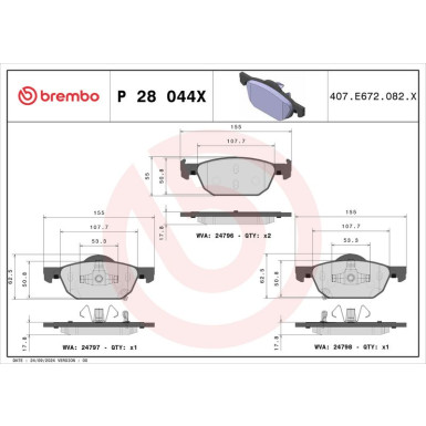 Brembo Bremsbelagsatz, Scheibenbremse XTRA LINE P 28 044X Brembo Bremsbelagsatz, Scheibenbremse XTRA LINE P 28 044X