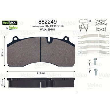 Valeo Bremsbelagsatz, Scheibenbremse OPTIPACK 882249