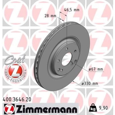 Zimmermann Bremsscheibe Coat Z 400.3646.20 Zimmermann Bremsscheibe Coat Z 400.3646.20