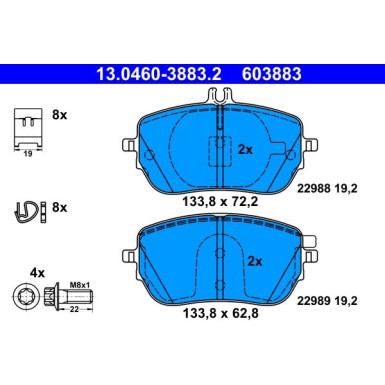 ATE Bremsbelagsatz, Scheibenbremse 13.0460-3883.2 ATE Bremsbelagsatz, Scheibenbremse 13.0460-3883.2