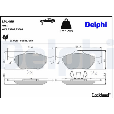 Delphi Bremsbelagsatz, Scheibenbremse LP1469 Delphi Bremsbelagsatz, Scheibenbremse LP1469