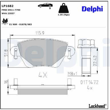 Delphi Bremsbelagsatz, Scheibenbremse LP1682 Delphi Bremsbelagsatz, Scheibenbremse LP1682